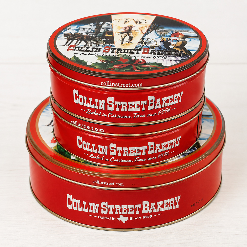 Set of 3 Collin Street Bakery Christmas Metal Tin Stack Vintage Style Decor